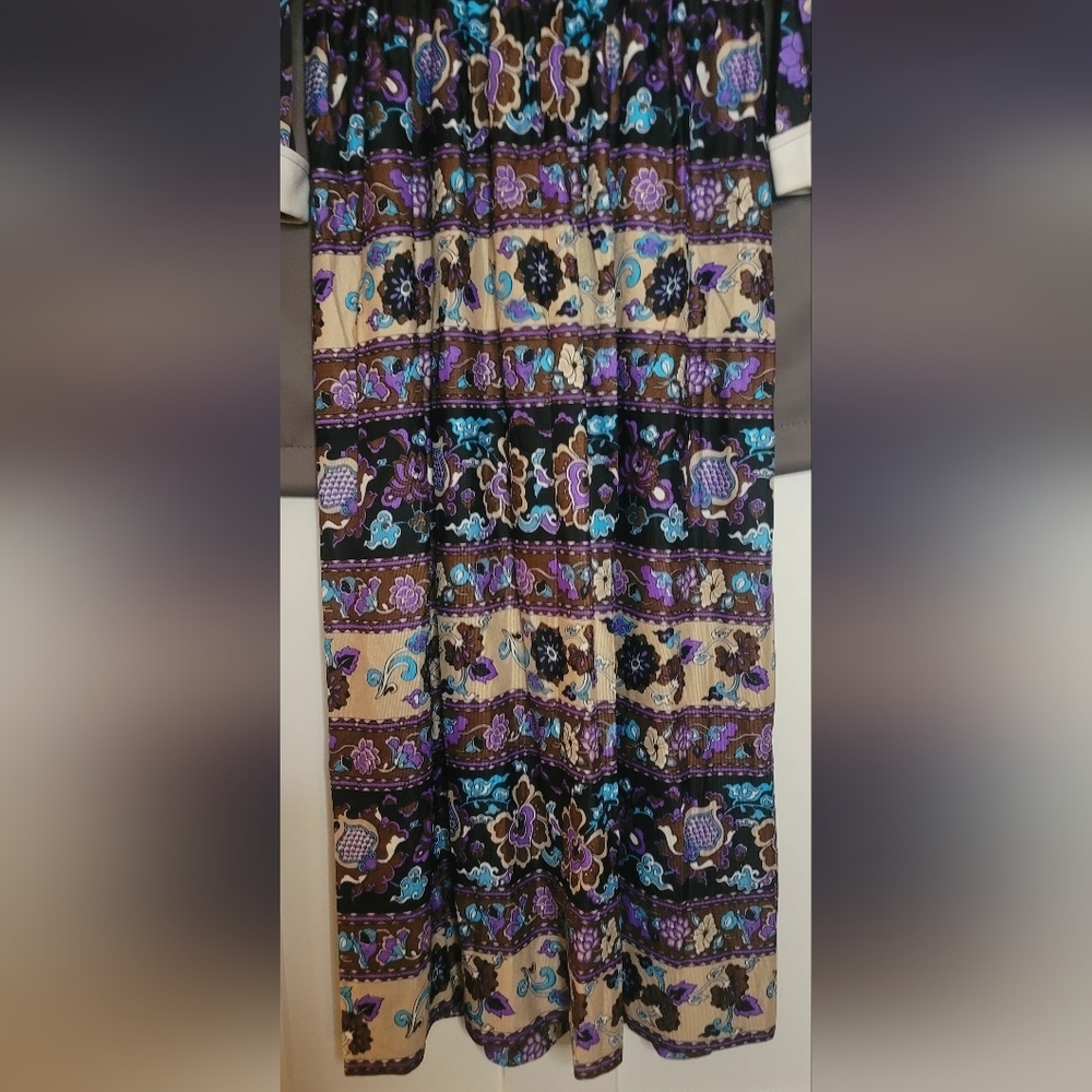 Joan Curtis Vintage Maxi Dress Bright Floral Print Garden Party 70s - Picture 12 of 16